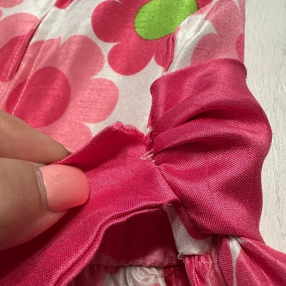 Rare Editions Girls 5 Pink Floral Satin Dress Bow Party Easter Spring Retro - Picture 7 of 9